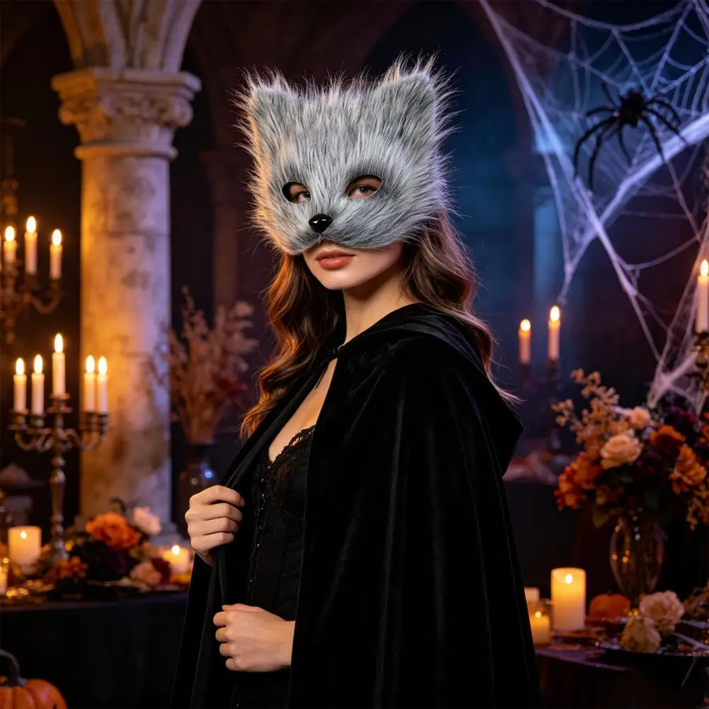 Plush Fox Cosplay Mask Fluffy Fox Tail Cosplay Costumes Props Fuzzy Fox Mask for Costume Party Anime Convention 5