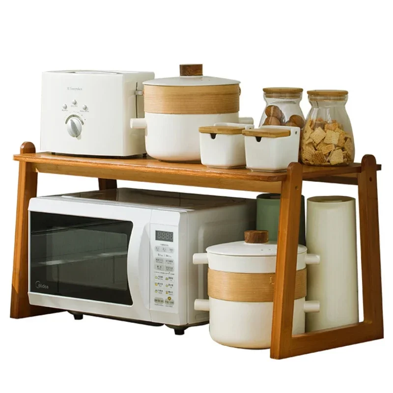 Microwave Rack Trapezoid Structure with Spice Holder Sturdy Countertop Dish Rack for Efficient Kitchen Storage