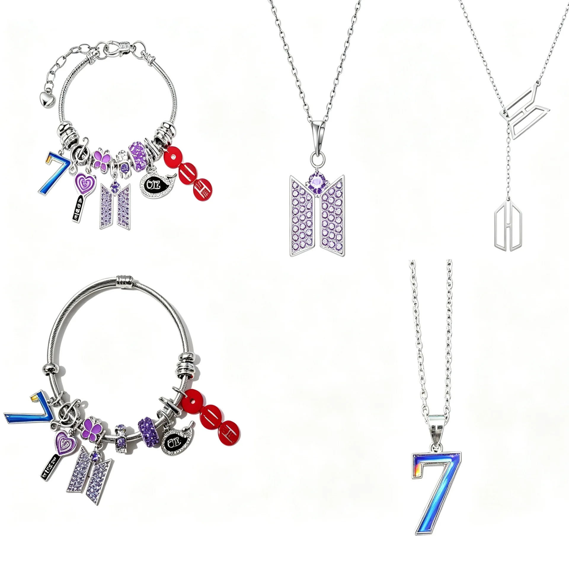 Number 7 Butterfly Crystal Inlaid Charm Bracelet Pendant Necklace Adjustable Metal Bangle Fashion Wrist Neck Jewelry Fan Gift view 2
