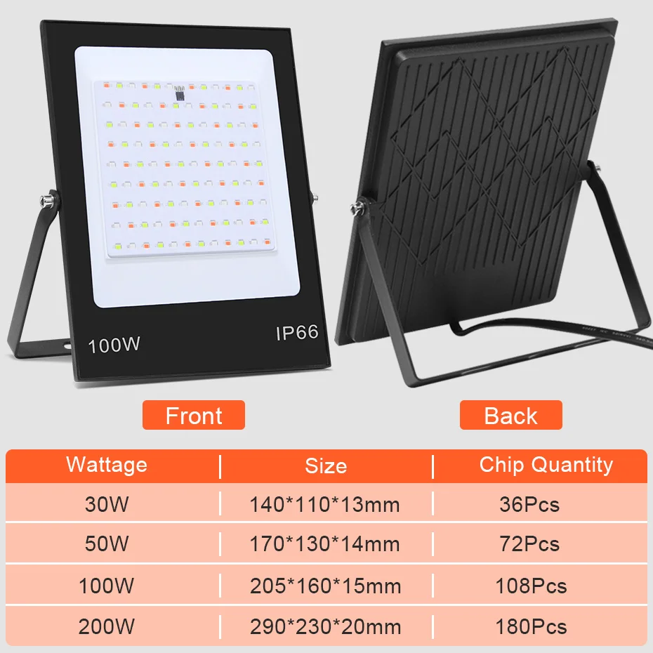 كشاف ضوء LED 220 فولت RGB عاكس IP66 لون الأضواء 30 واط 50 واط 100 واط 200 واط مصلحة الارصاد الجوية 2835 مع 24Key التحكم عن بعد الإضاءة في الهواء الطلق