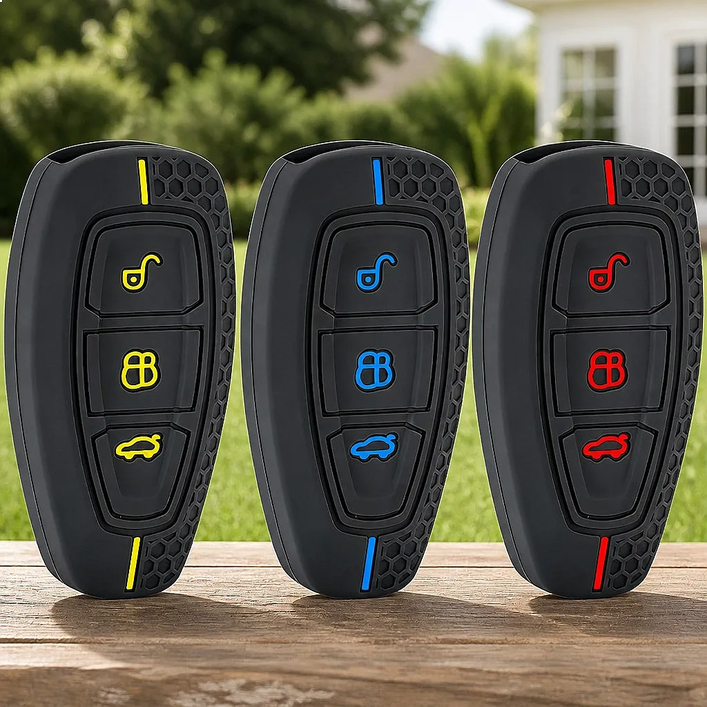 Car Key Pack for Ford ST Line Fiesta Focus Mondeo Ecosport Kuga Edge Escape Metallic Silicone Car Key Fob Case Accessories
