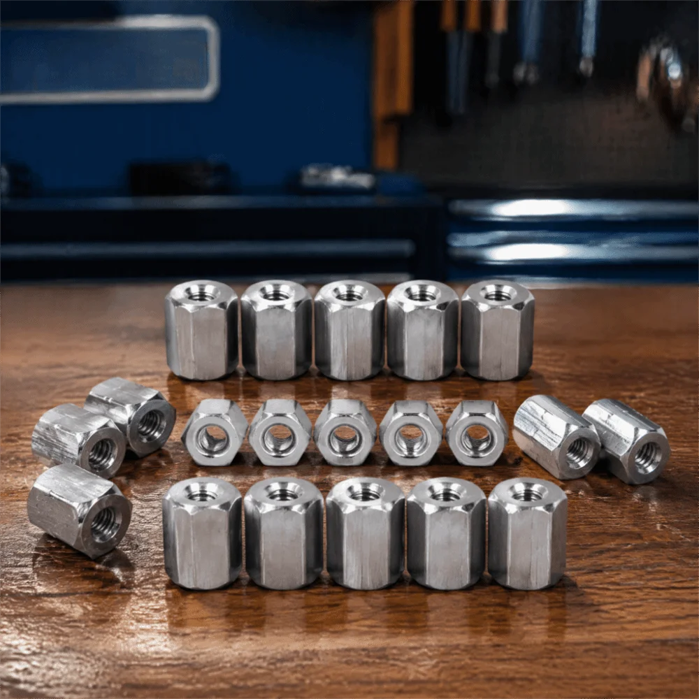 20pcs Coarse Thread Hex Coupling Nut 6 Sides Hex Shape Fully Threaded Threaded Rod Connector Studding Connector Fastener