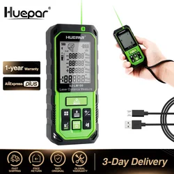 Huepar Laser Distance Meter Green Beam Rangefinder Electronic Roulette Digital Measurement Tool M/in/Ft/Ft+in With Angle Sensor