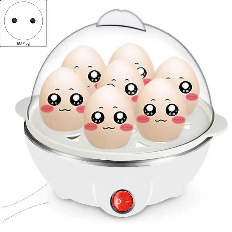 Electric Boiled Egg Cooker Boiler Maker Rapid Heating Stainless Steel Steamer Pan Cooking Tool,White EU Plug