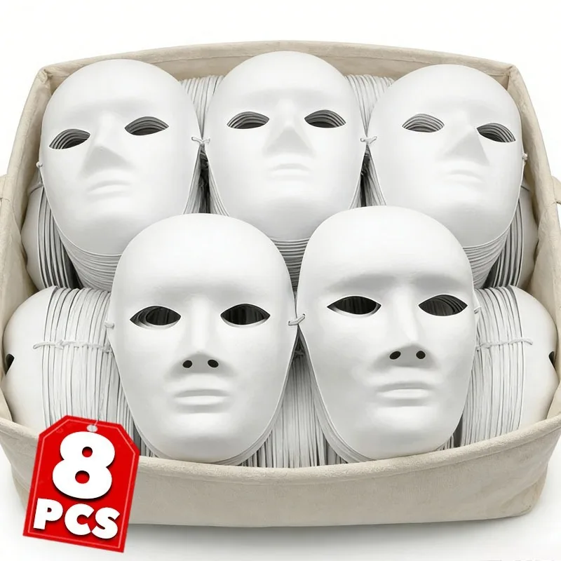 

1/8 шт. Бумажные маски для ручной росписи, белые заготовки из папье-маше для индивидуального дизайна и творчества