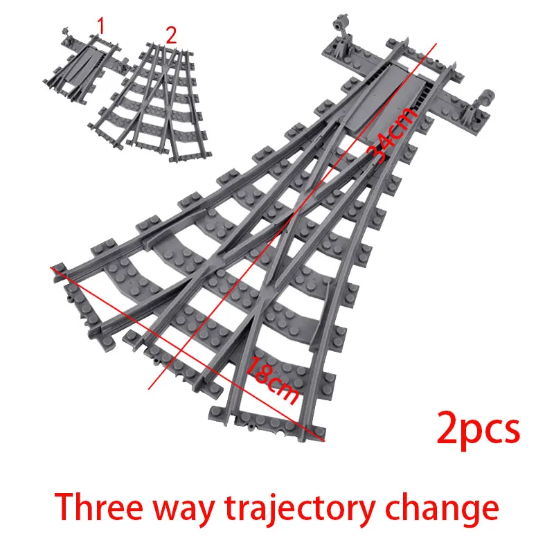 Stad Treinen Links en Rechts Punten Flexibele Schakelaar Spoorwegovergang Tracks Rails Gevorkte Rechte Gebogen Bouwsteen Bakstenen Speelgoed - afbeelding 1