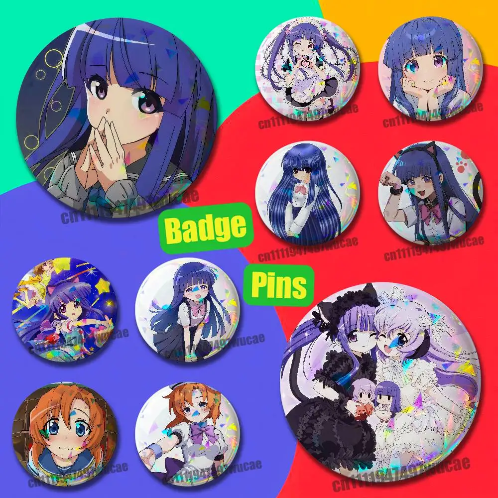 For H-Higurashi When They Cry Rika Furude Badge Cover Custom 75mm 58mm Pin Insignia Emblem Round Laser Film