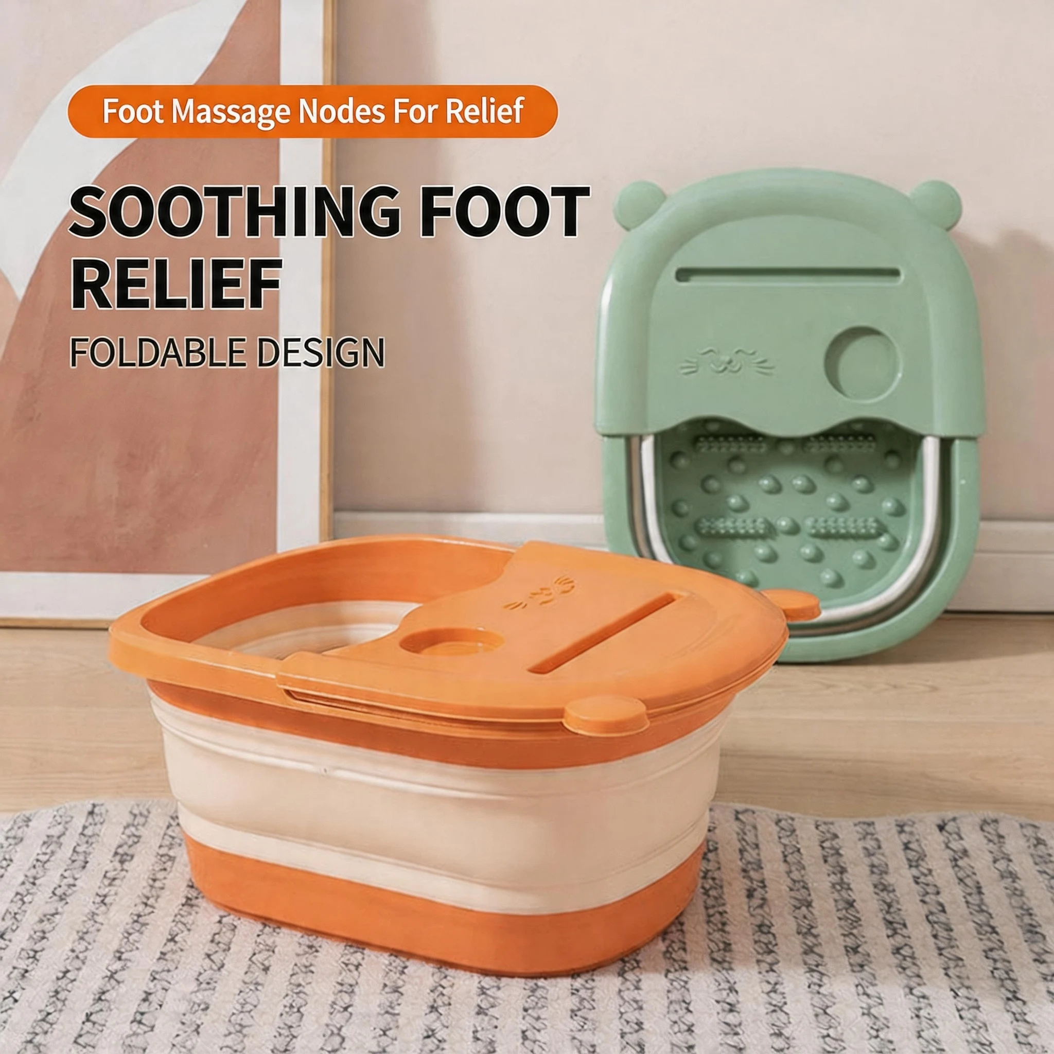 Foldable Foot Bath Bucket with Handle, Phone Slot, and Massage Points, Multi-Functional Water Bucket for Camping and Home Use