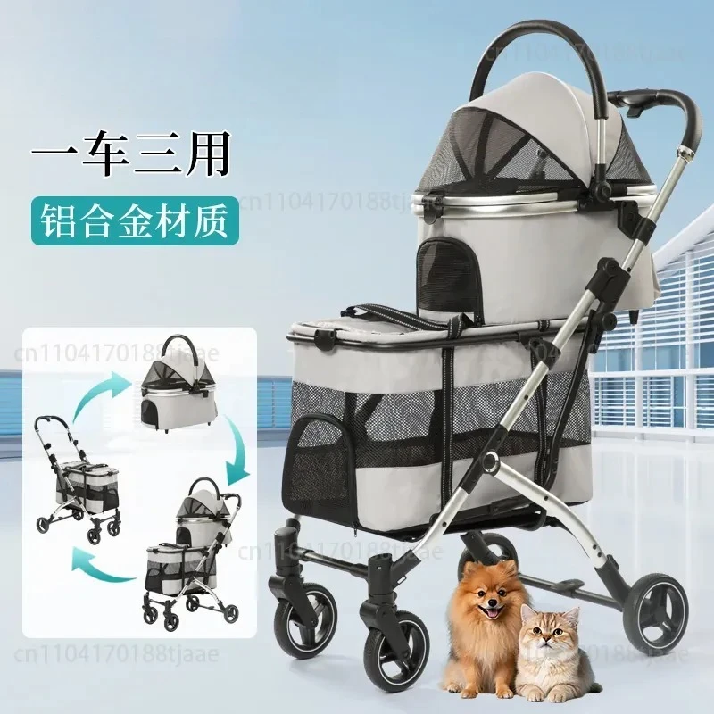 One-click collection double-layer pet cart, can be separated and pushed + multi-pet cat dog dog trolley