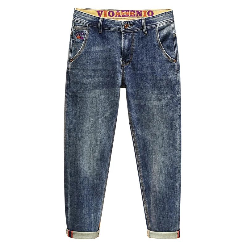 กางเกงยีนส์ทรงกระบอกเล็ก ผ้ายืด ทรงเข้ารูป สไตล์อเมริกัน คลาสสิก หรูหราเบาๆ รุ่นใหม่ประจำฤดูใบไม้ร่วง BBL9920 สำหรับผู้ชาย