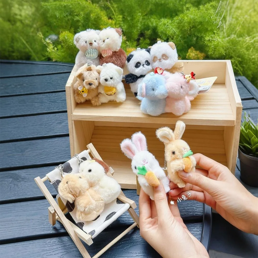 Cartoon Animal Bestie Lucky Charm Plush Doll Multicolor Keychain Pendant Bear Elephant Panda Rabbit Dog Key Ring Pendant Gift