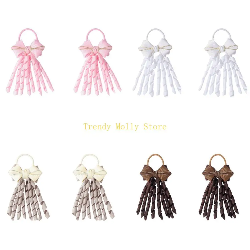 

N5KB Pair of Ribbon Hair Tie Elastic Tie for Performances and Sports Headwear