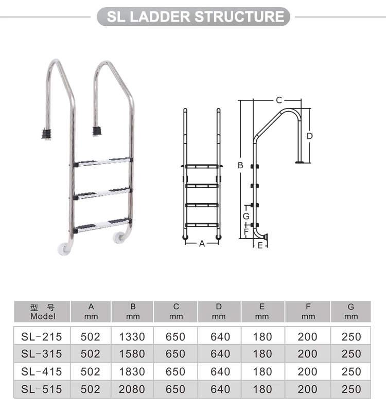 ملحقات ومعدات حمام السباحة بالجملة مصنع الفولاذ المقاوم للصدأ سلم حمام السباحة سلم إينجروند