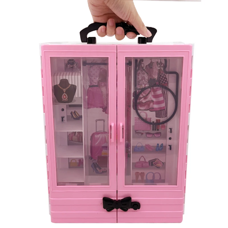 75PCS Wardrobe Set Portable With Doll Clothes and Accessories Hangers Dress Shoes for 11.5in/30cm Dolls Fashion Style Fun Toys