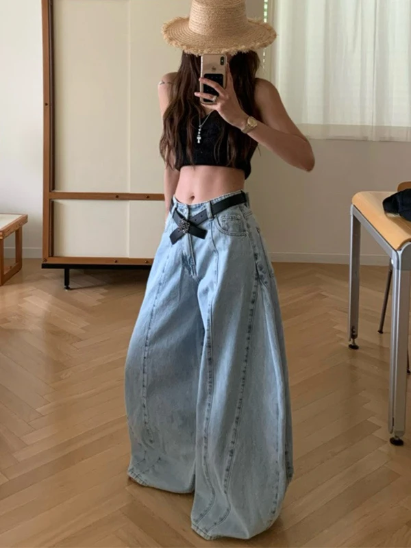 

Cool Spicy Distred High Waist Women's Jeans Street Sle Loose Drapey Wide Leg Long Pants Versatile for All Ocns
