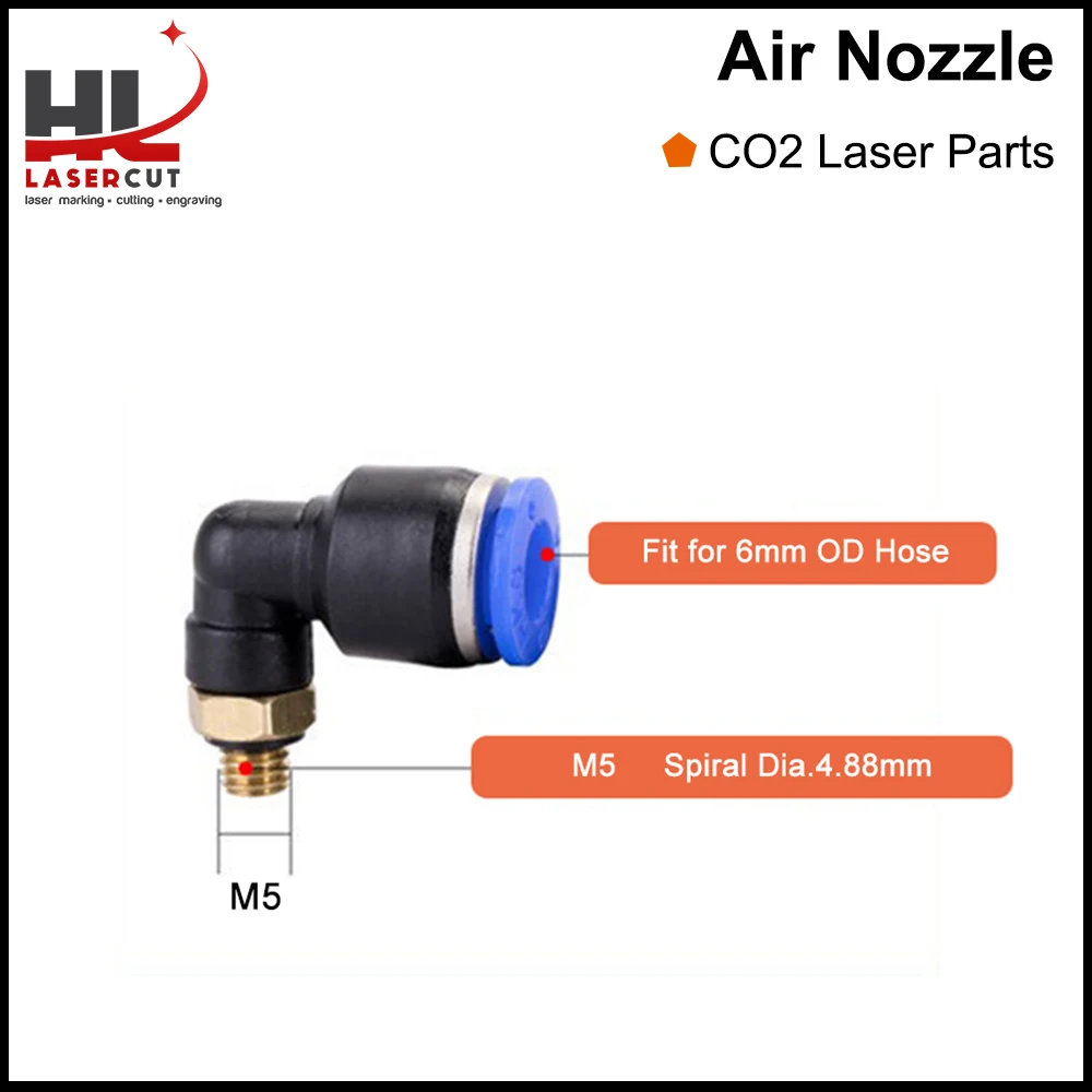 Air Nozzle M5/M10 Dia.6mm Air Hose for 1060 CO2 Laser Engraver Cutter Head Parts