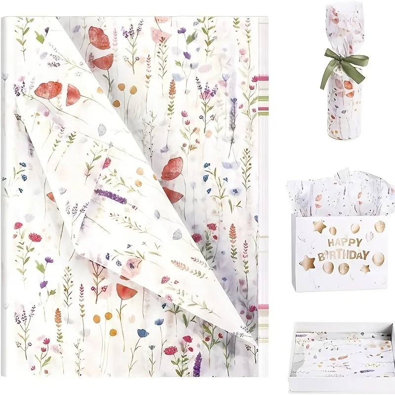 20 Sheets Lavender Print Gift Wrap Tissue Paper, 14x20 Inch Semi-Transparent for Valentine's Wedding Birthday, Craft Decor Sheet