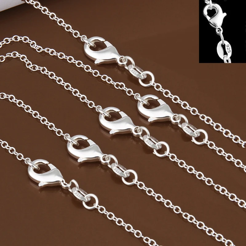 wholesale 5pcs/lot 925 Sterling Silver Chain necklace,Fashion Men/Women DIY Jewelry Rolo Chain 1mm Necklace 16 18 20 22 24''
