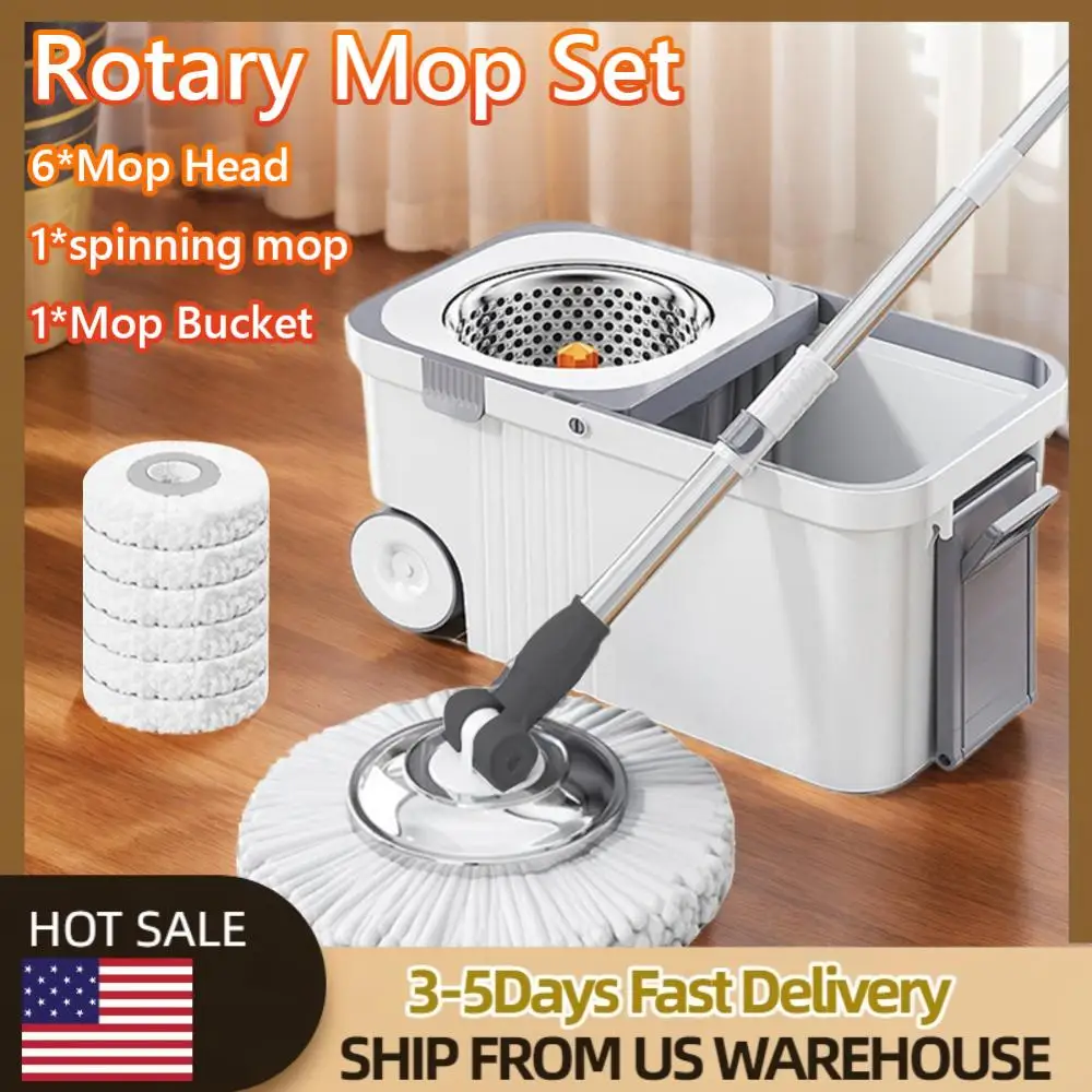 

Ведро для швабры с 6 сменными насадками, удлиненная ручка, автоматическая швабра для обезвоживания без рук для бытовой уборки пола