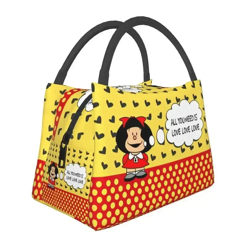 Mafalda Quotes Insulated Lunch Bag for Women Portable Cartoon Quino Thermal Cooler Lunch Box Beach Camping Travel