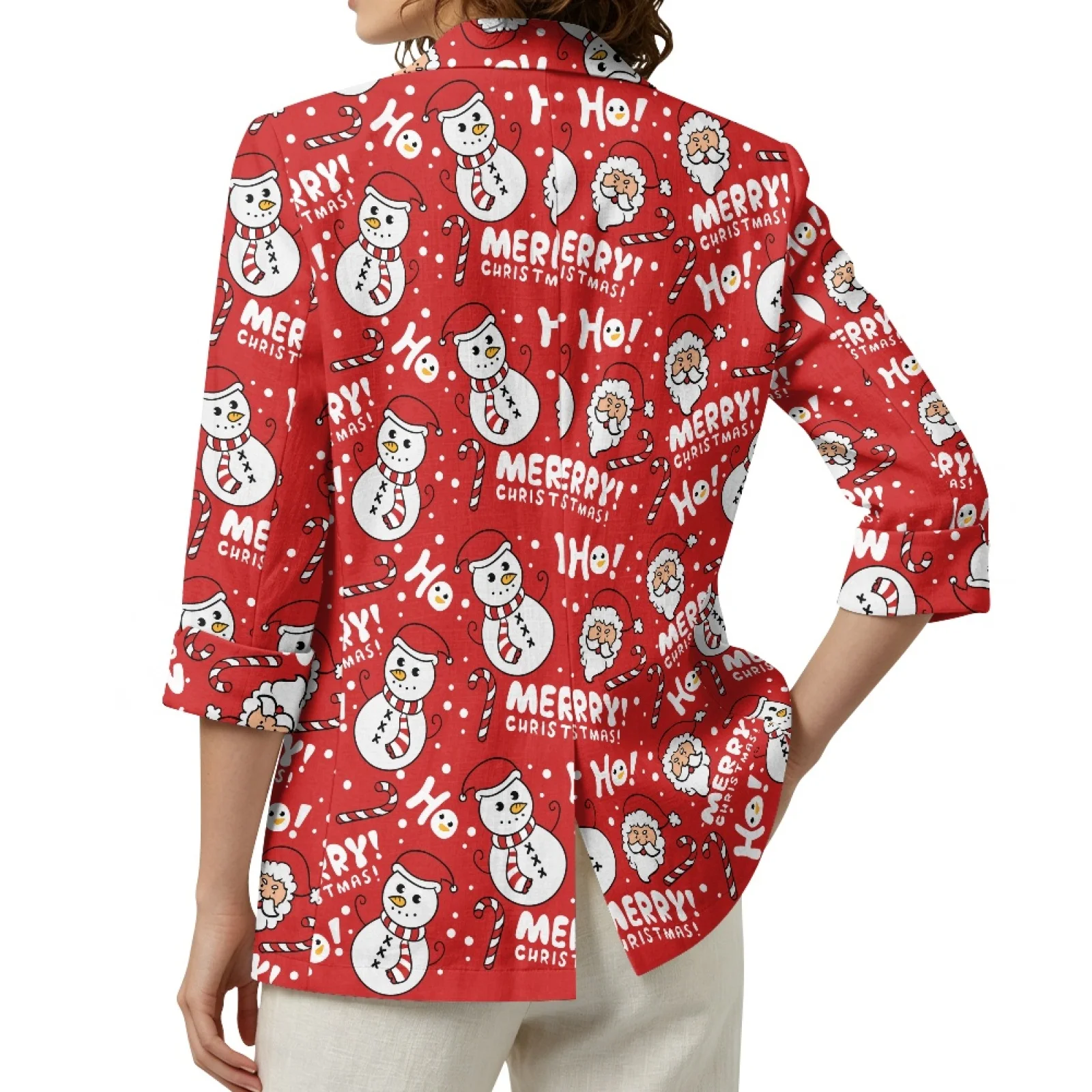 PENSTROLL Christmas Snowman Lightweight Open Front Tops for Daily Wear Linen Like Outerwear Sizes S-3XL