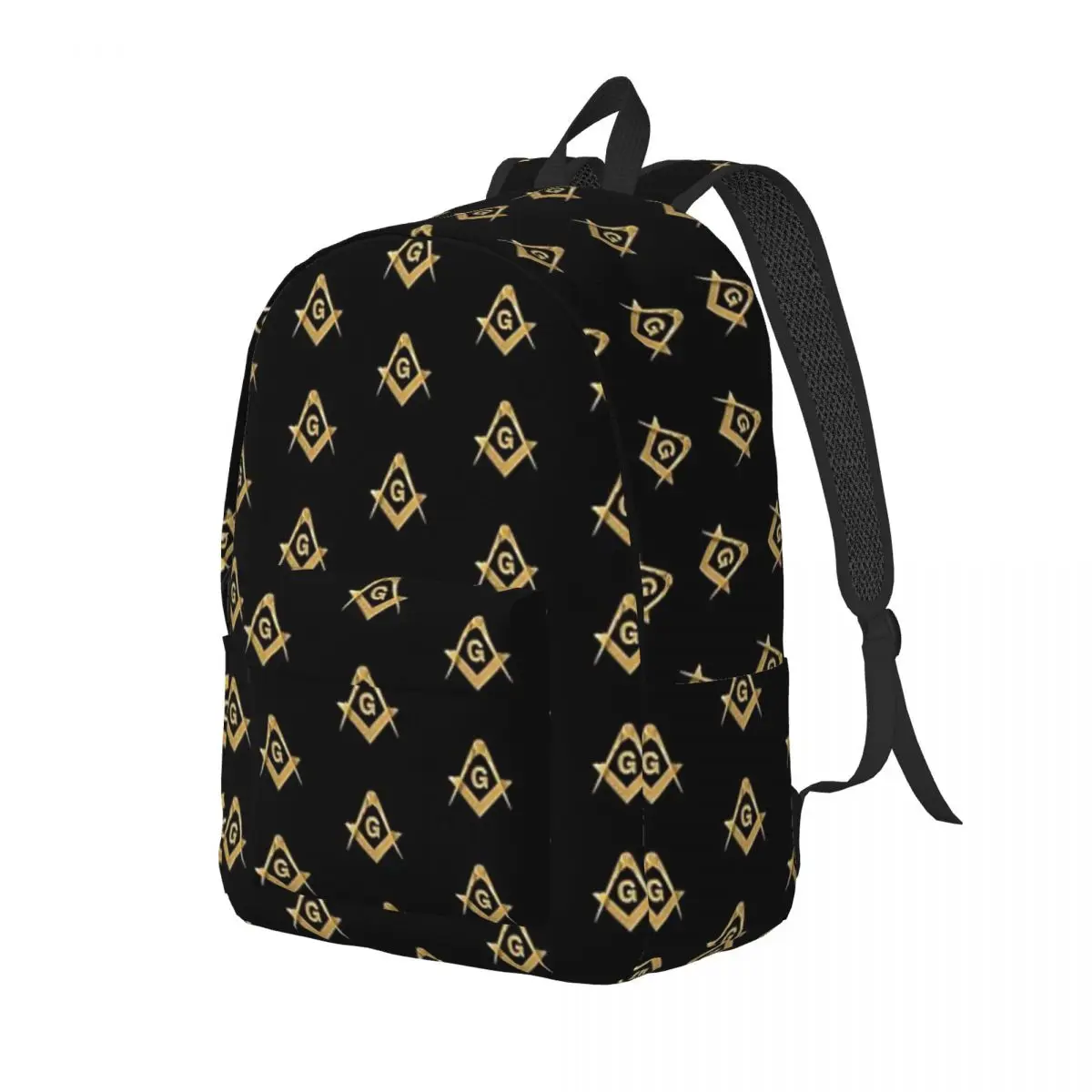 

Freemason Pattern Gold Blue Square And Compass Masonic Backpack Daypack BookBag School Bag Shoulder Bags for Men Women
