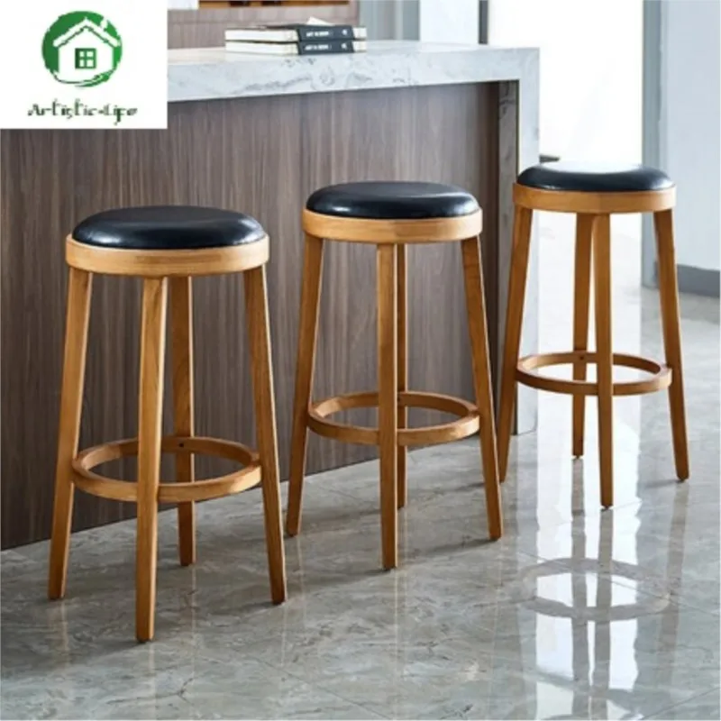 ArtisticLife Household Bar Stools Simple High Stools Bar Stools Oak High Chairs Light Luxury High Stools Round Bar Stools