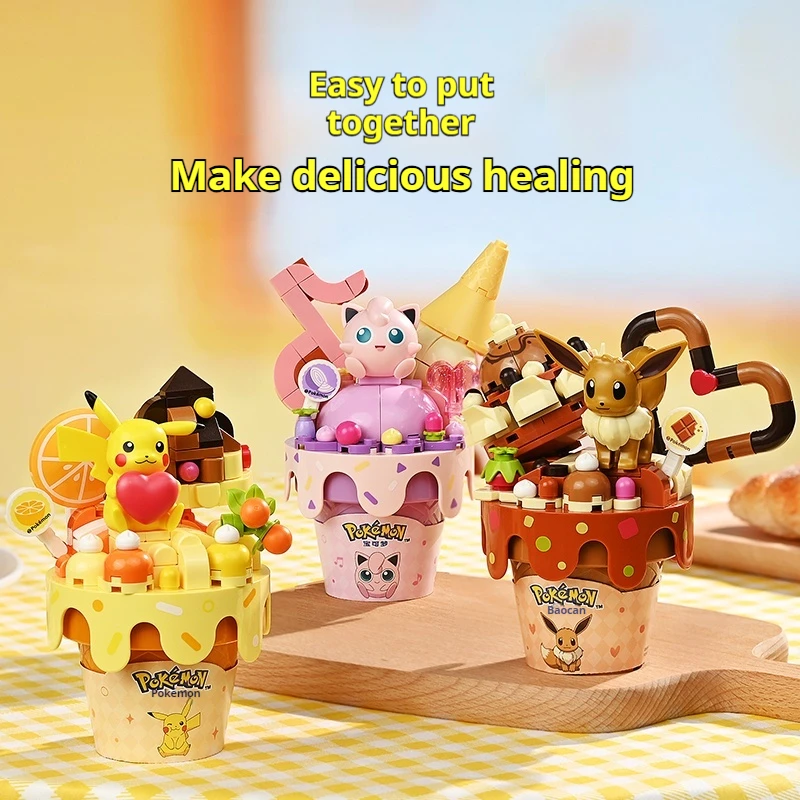 Nuevo Keeppley Pokemon bloque de construcción Pikachu Charmander Squirtle modelo juguete decoración del hogar lindo helado serie ladrillo juguetes regalos