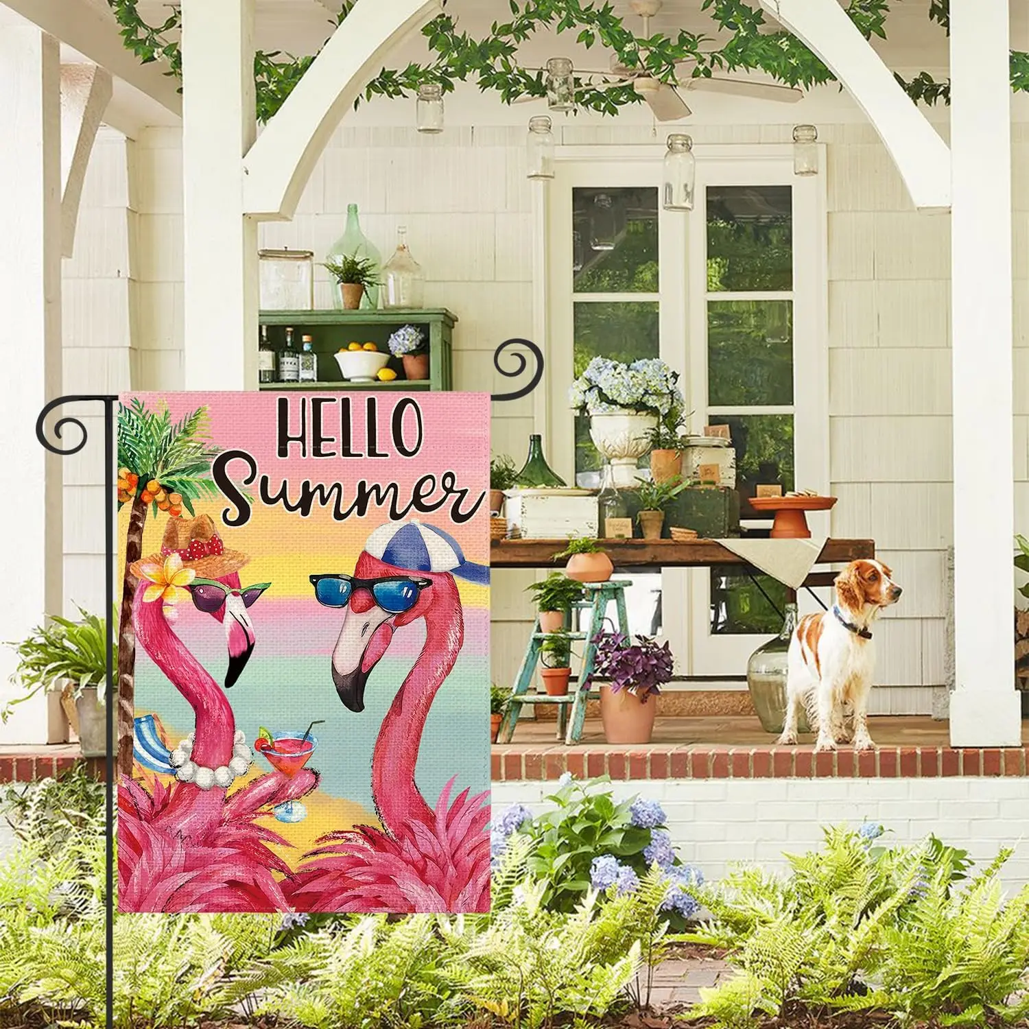 AVOIN colorlife Flamingo Hello Summer Garden Flag 12x18 Inch Double Sided, Welcome Seasonal Holiday Burlap Yard Outdoor Decorati