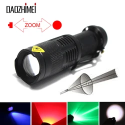 Portable Mini Spot Lamp 1Mode zoom UV LED Flashlight /Green/Red /White Zoomable Tactical Torch Lamp For Fishing hunting