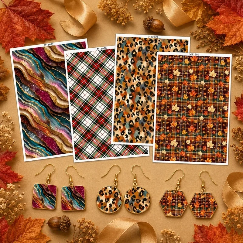 Autumn Plaid Leopard Agate Polymer Clay Transfer Paper Water-Soluble Disposable Decals for DIY Earring Jewelry Making