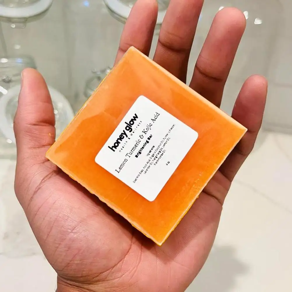 Lemon Turmeric Kojic Acid Brightening Soap Deeply Cleansing Tone Skin Even Glowing Body Handmade Rejuvenating Soap Exfoliat N1T9