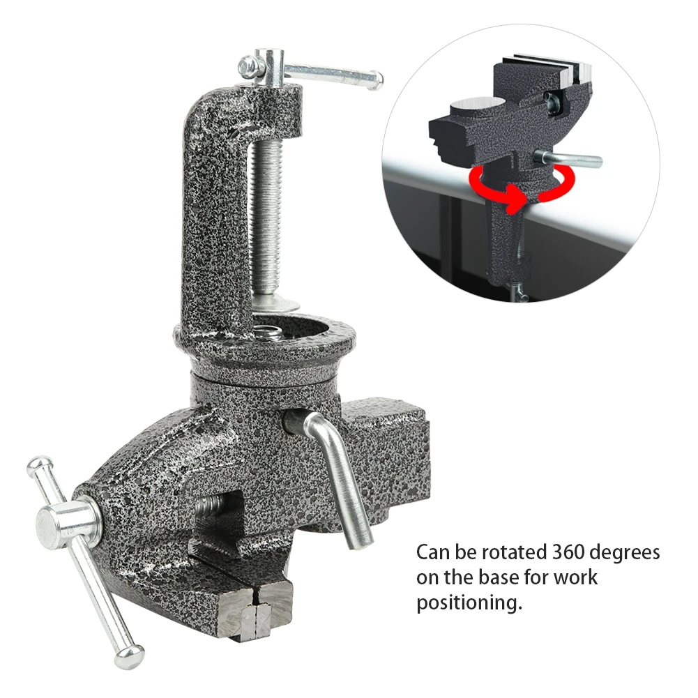 65mm Mini 360 Degree Cast Iron Clamp-On Vise Hardware Hand Tools Drill Press Workshop Accessory Clamp-On Vise Vise Hardware Tool