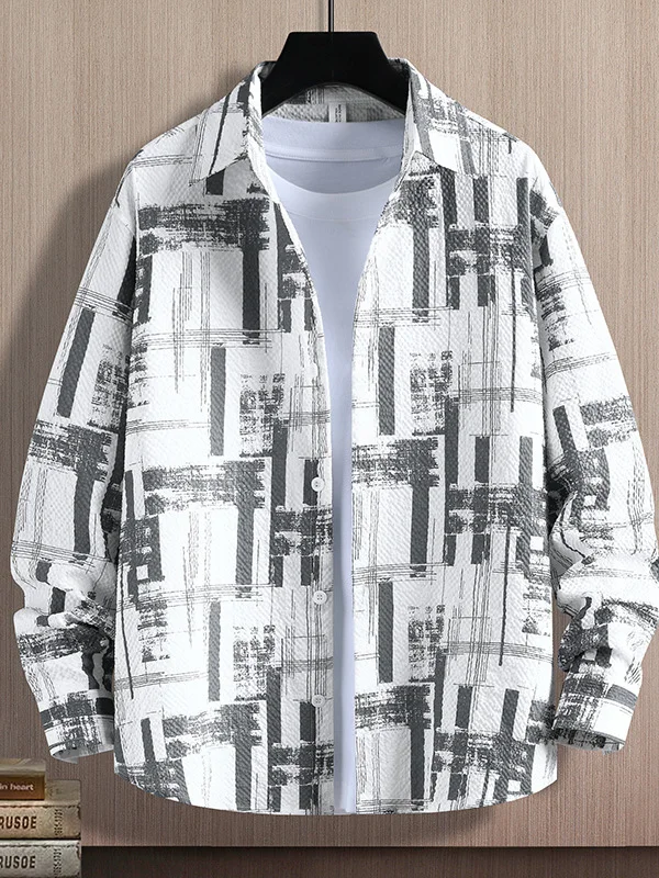 

Loose Fit Men's Long Sleeve Shirt Casual American Retro Plaid Workwear Fashionable Polyester Fiber Non-iron Treatment Urban S...