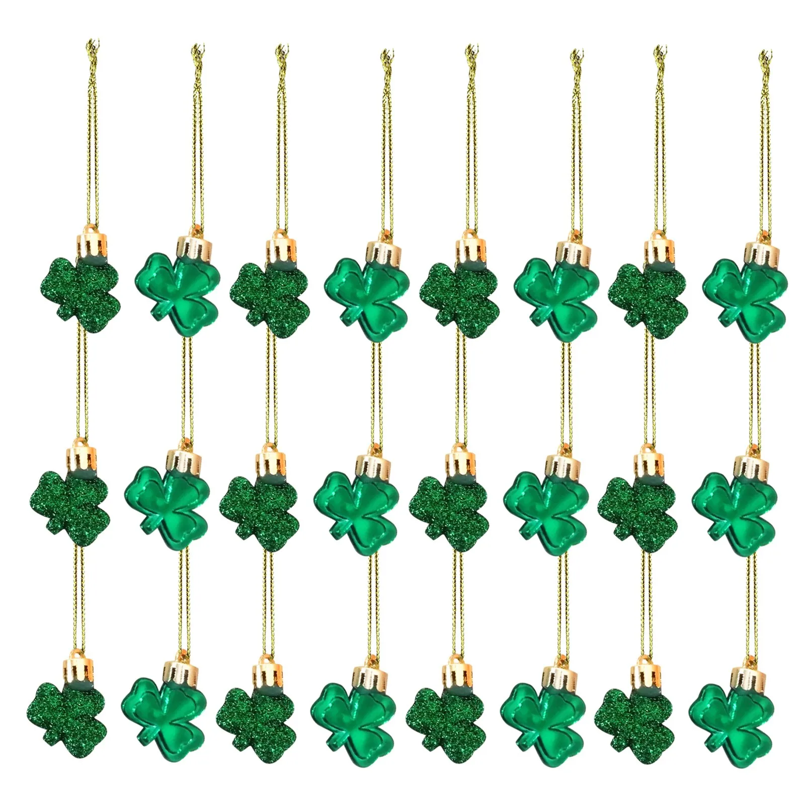 24 Pieces Irish Shamrocks Ornament Glitter Good Luck Clover Hanging Bauble Green Shamrock Pendant St. Patrick'S Day Decorations