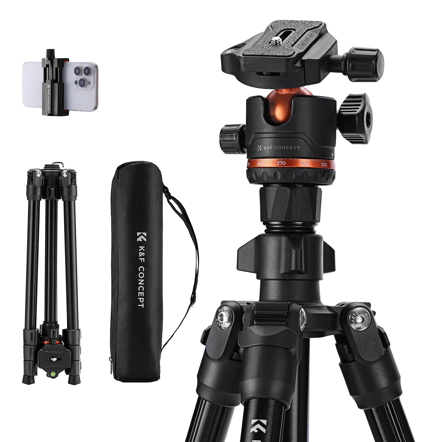K&F CONCEPT 178cm Lekki Statyw Fotograficzny z Klipsem na Telefon, Statyw Podróżny DSLR do Aparatów Nikon Canon, do Użytku Zewnętrznego, Transmisji na Żywo i Vlogów