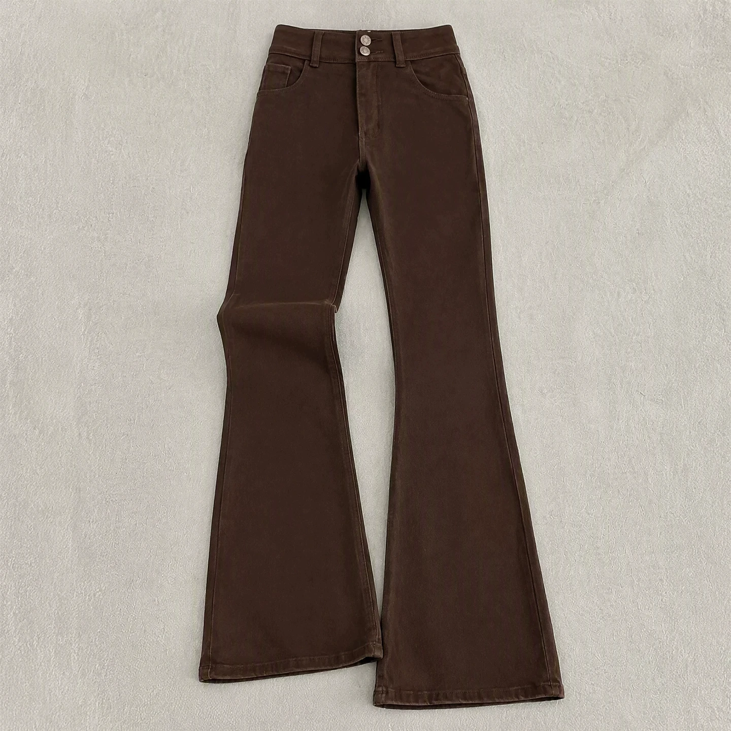 Slim Fit High Waist Denim Jeans Women's Autumn 2026 New Vintage High Intelligence Bell Bottoms Brown Coffee Color Bell Pants