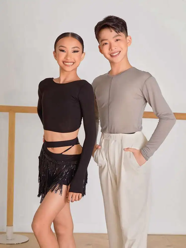 

Small ZYM[Twinkle]Half Skirt Fringe Latin Dance Practice Outfit For Girls With Sequin Elements And Bottom Pants 24087