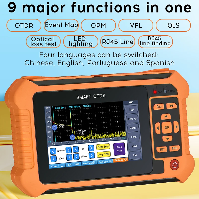 New OTDR AUA 562 UPC/APC 1625nm 22dB Fiber Optic Reflectometer Touch Screen VFL OLS OPM Event Map 4 languages can be switched