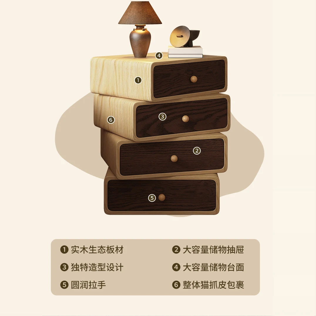 Rotatable solid wood bedside table Simple modern home bedroom Small bedside table