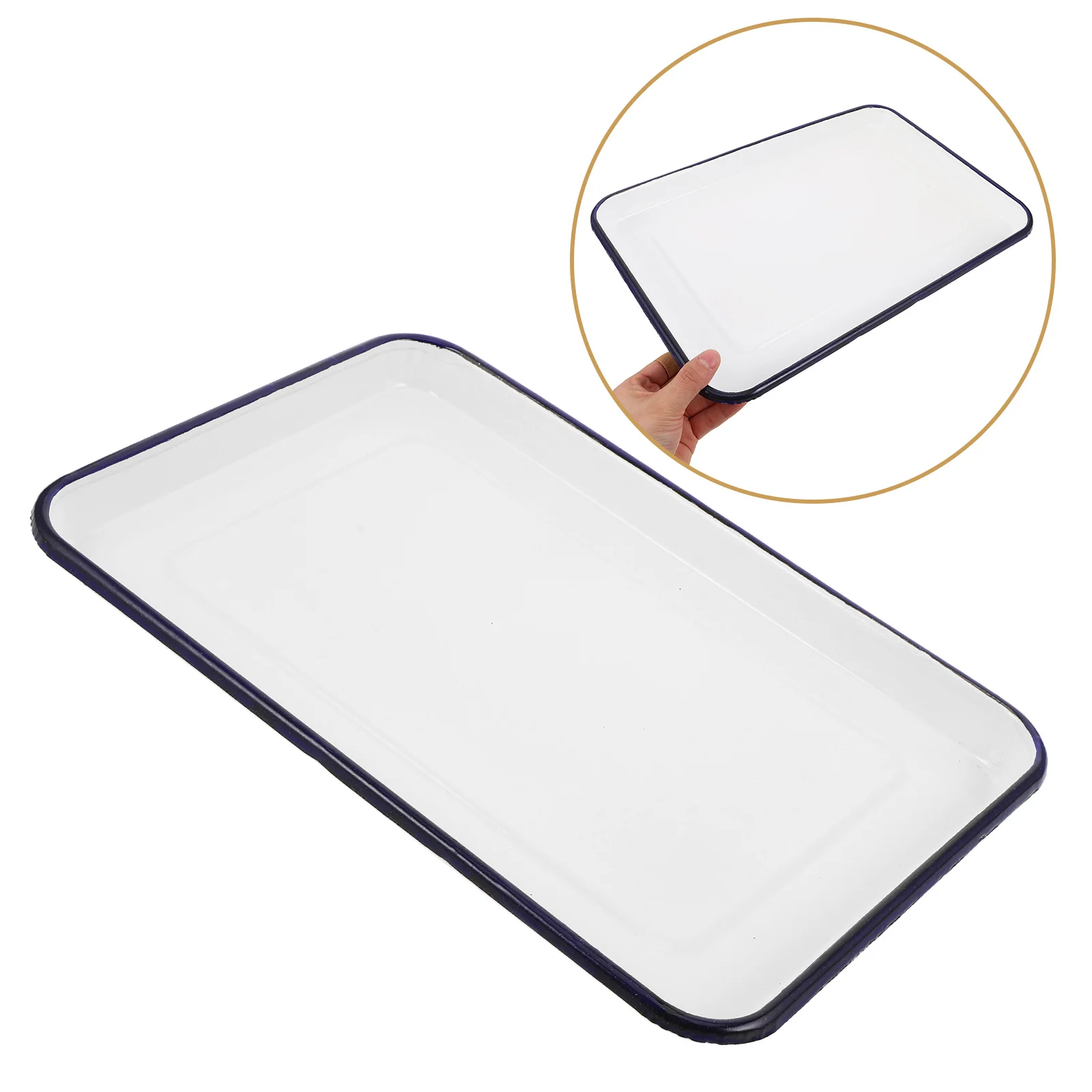 

Retro Enamel Baking Pan Rectangle Shallow Tray White Heat Resistant Oven Safe Large Capacity Food Storage Serving Home Kitchen