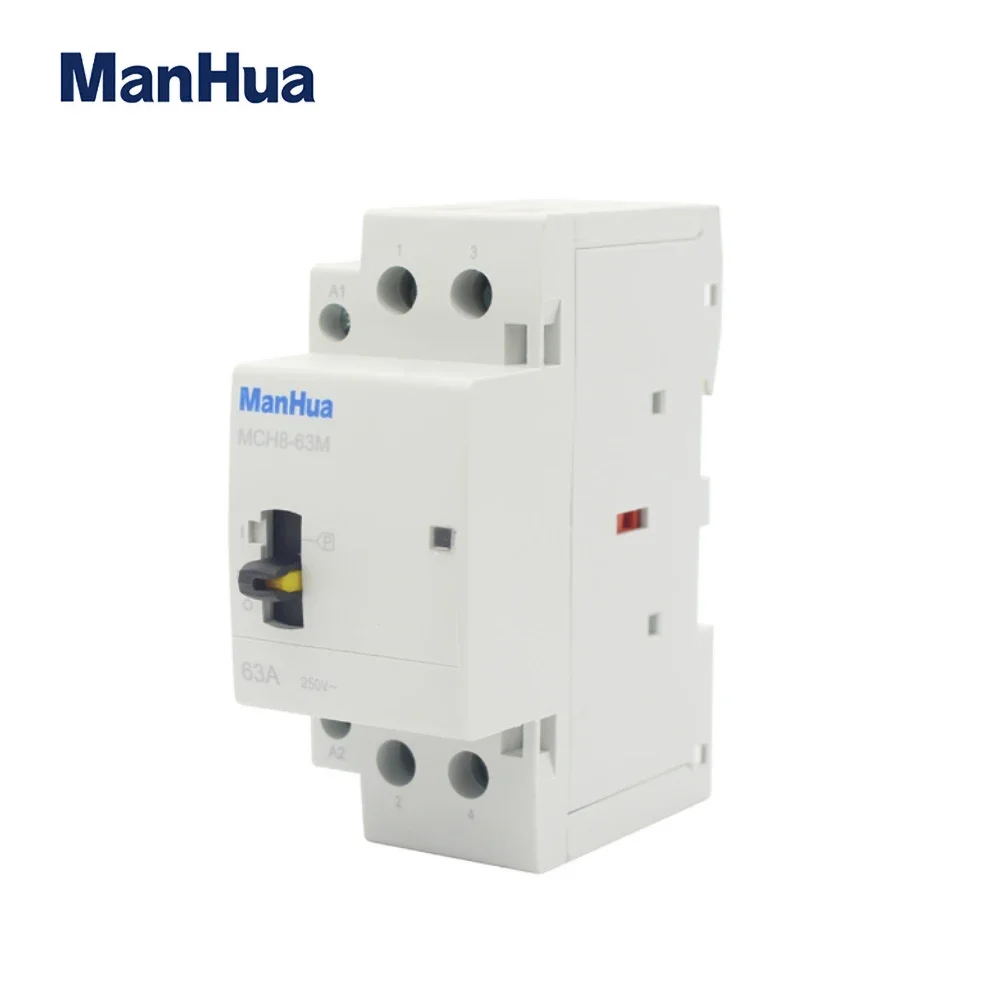 ManHua MCH8-63M 2P 63A 220V/230V 50/60HZ Din Rail Household Ac Modular Contactor with Manual Control Switch