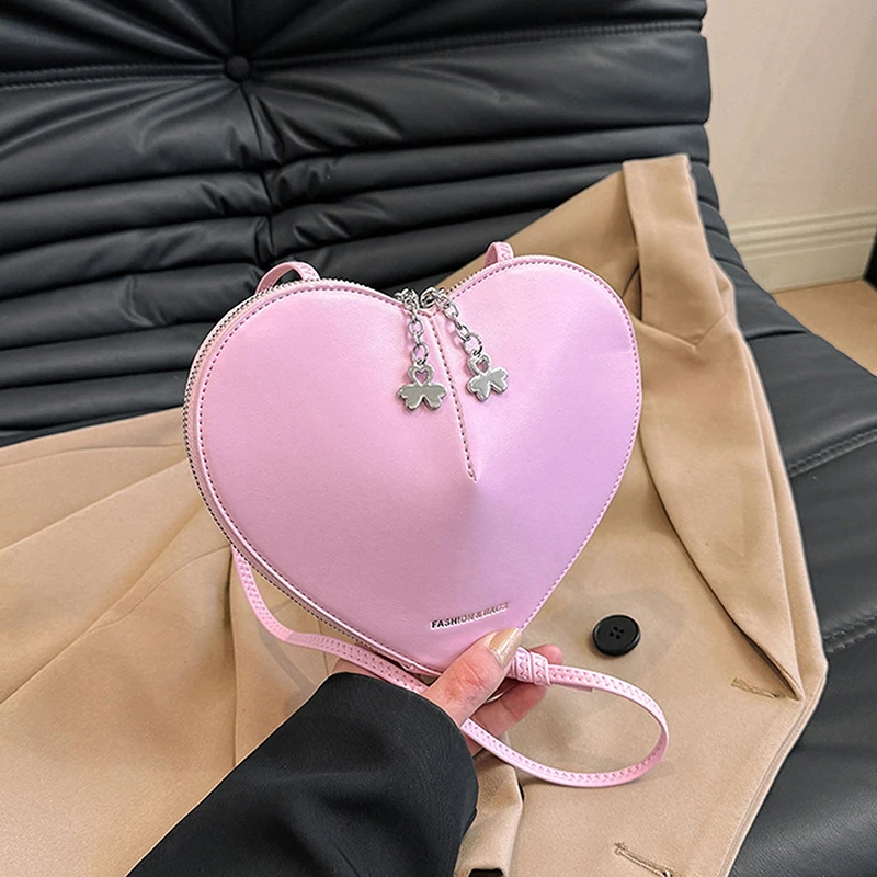 New Genuine Leather Peach Heart Bag Simple Versatile Crossbody Bag High Quality 3D Love Heart