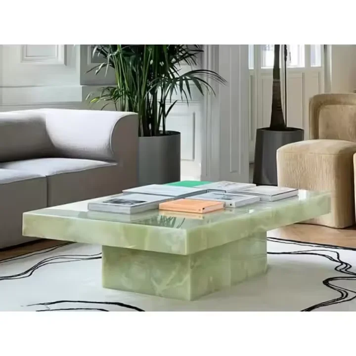 

Оптовая продажа, роскошный прямоугольный мраморный журнальный столик из оникса, античная мебель из камня для гостиницы, гарантия 1 год