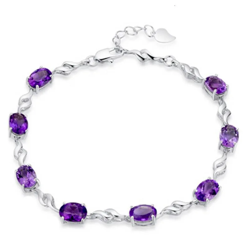 New Fashion Amethyst 925 Sterling Silver Treasure Luxury Purple Crystal Gemstone Bracelet For Women Fine Jewelry Christmas Gifts