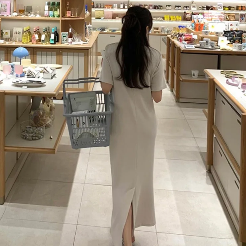 Summer 2026 Chic Fashionable Casual Style Slim Fit Straight Knitted Dress Women's High Waist Breathable Short Sleeve T-Shirt ...