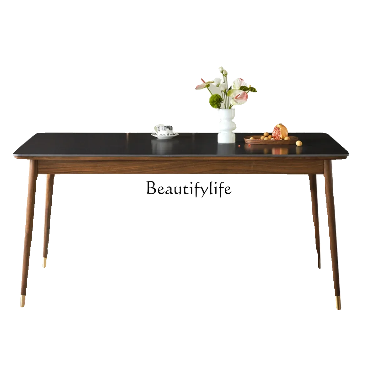 

Nordic solid wood rock slab dining table household simple modern black walnut rectangular dining table