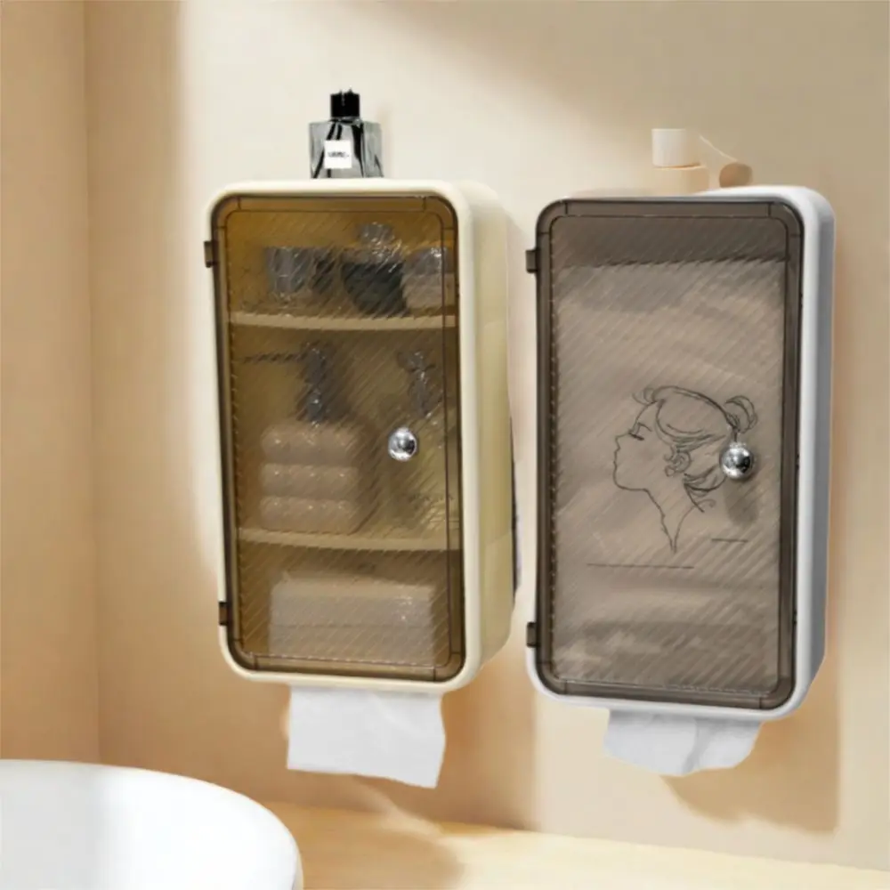 

Plastic Cosmetic Storage Box Wall Mounted Large Capacity Extractable Tissue Box Waterproof Dustproof Makeup Storage Holder