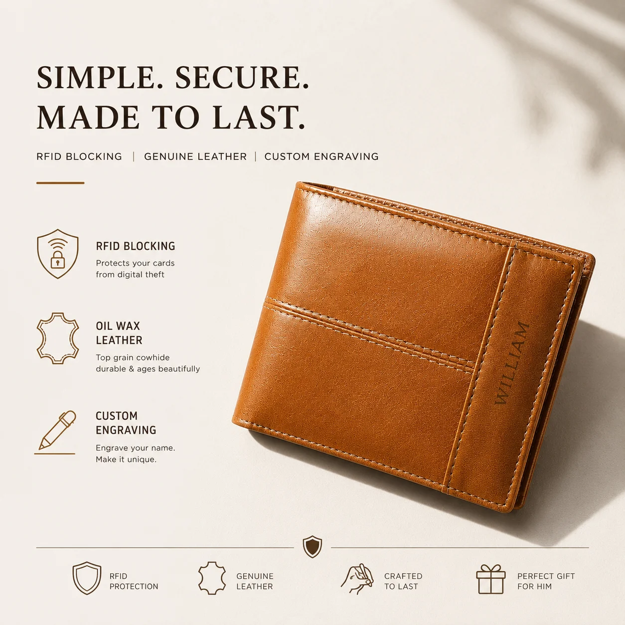 Custom Engravable Logo RFID Blocking Anti-theft Oil Wax First-layer Cowhide Short Men's Wallet Card Holder European American