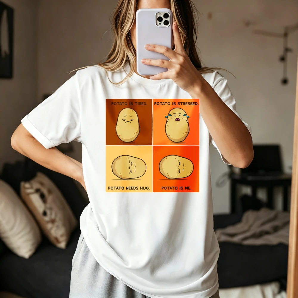 Humor Potato Cartoon Graphic Printed Vegetable Vegans Lover T-Shirt Gift for Vegetarian T Shirt Casual Fashion Loose Clothing
